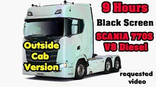 9 Hours Scania 770S V8 Truck Engine Idle Sound OUTSIDE -Black screen Sleep Meditation Relax Dream