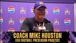 ECU Football Coach Mike Houston after the first Saturday practice of the season.
