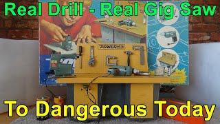 Ideal Power Mite Workshop, Real Working Power Drill & Gig Saw, Battery Operated Toy, Dangerous Today