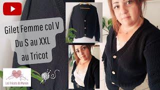 Gilet Femme col V au Tricot du S au XXL