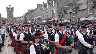 Chieftain leads almost 300 pipers & drummers to the 127th Dufftown Highland Games in Moray, Scotland
