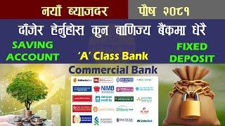 New Interest rate in Commercial Bank | Paush 2081| Rate of interest in Nepal | Saving| Fixed Deposit