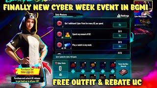 OMG FINALLY CYBER WEEK NEW EVENT IN BGMIBGMI CYBER WEEK NEW EVENT EXPLAINUC REBATE & FREE OUTFIT