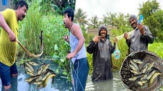 বর্ষার মুষলধারা বৃষ্টির মধ্যে মাঠে কারেন্ট জাল পেতে কি কি মাছ পেলাম দেখুন ||