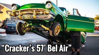 UP CLOSE LOOK At  “Cracker’s” 1957 Bel Air Lowrider Show Car & Hopper! Walk Around (Lowrider Blvd)