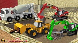 Build high rise buildings with vehicles: Excavator, Concrete truck | 3D Construction Vehicles