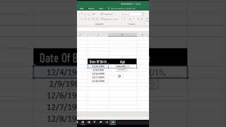 Calculate Age from Date Of Birth in Excel.   #shorts