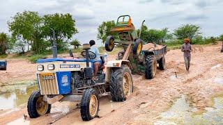 John deere 5105 tractor stuck in river with full loaded trolley |takes help Swaraj tractor|