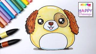 HOW TO DRAW CUTE PUPPY SQUISHMALLOW EASY - HAPPY DRAWINGS