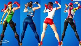 Fortnite Build Up Tiktok Emote With Cammy Chun Li Sakura gym Loserfruit Skins Thicc  | Who Won ?