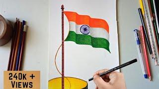 How To Draw Indian National Flag Step By Step | Tricolour Indian Flag Drawing