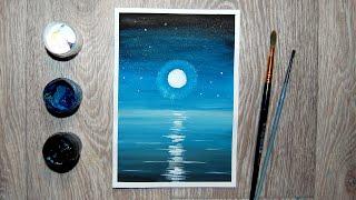 Как нарисовать ночь с луной гуашью