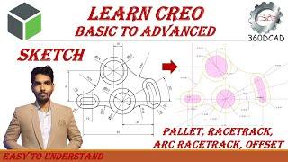 Creo Sketch | Step-by-Step Practical Guide | Racetrack, Arch Racetrack, Offset Command | In Hindi