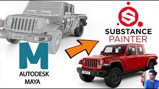 Exporting a 3D Model from Maya and Import into Substance Painter|  UV Mapping & Texturing ( JEEP ) |