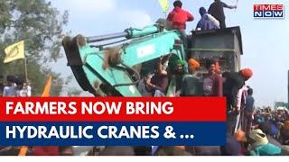 Delhi Farmers Protest: Protesting Farmers Bring Heavy Machinery To Shambhu Border