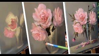 #41 РОЗОВЫЕ РОЗЫ. Как нарисовать розы маслом. How to Paint PINK ROSES