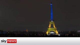 Eiffel Tower illuminated with colours of Ukraine to mark first anniversary of war