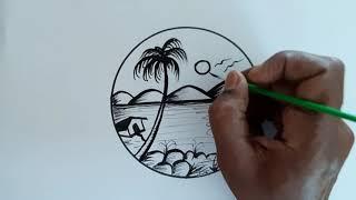 Nature Scenary drawing  step by step  || Village Scenery drawing ||Jakkani Drawing Academy