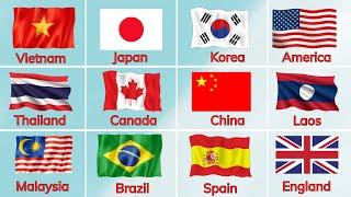 Dạy bé nhận biết Quốc kỳ và Tên các nước trên thế giới | Names and Flags of Countries | Oh Vui Kids