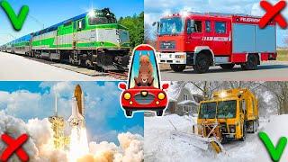 Trains rockets & cars with flashing lights for children. Educational video about transport for kids