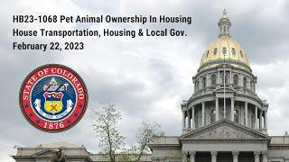 Parts of Colorado Bill HB-1068 Hearing Regarding Pet Animal Ownership in Housing