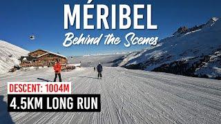 Behind the scenes of skiing 4.5km long run from 3 Marches 2704m down to Méribel-Mottaret 1700m