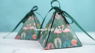 Triangle Gift Box，50pcs Flamingo Paper Boxes Wedding Party Favor Candy Decorative Box with Ribbon