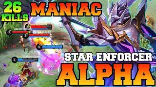 Star Enforcer Alpha New Skin With Maniac & 26 Kills !! MLBB Alpha Best Build 2023 Pro Guide Emblem