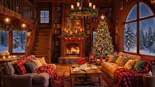 Winter Night in Cozy Reading Nook with Soft Jazz Music & Fireplace Sounds for Relaxation ️