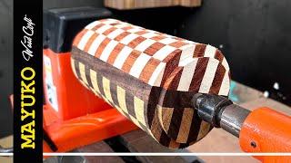 Make a vase with a checkerboard motif on two different sides, woodturning