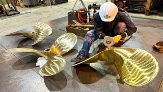 The process of making marine propellers. A manufacturing factory for marine propellers in Japan.