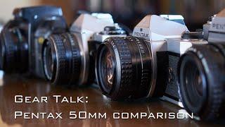 Pentax 50mm compared: M50 f1.4 vs A50 f1.7 vs M50 f1.7 vs A50 f2.
