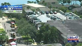 Video from Sky Action News Jax drone shows partial parking garage collapse in Riverside