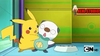 Pokemon BW pikachu tries to stop oshawott from eating but......