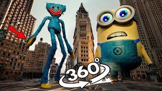 VR 360° GIANT Minion and Huggy Wuggy ATTACK in New York! (banana part3)