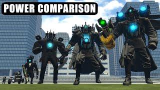 POWER COMPARISON ALL VERSIONS TITAN CAMERAMAN! - Skibidi Toilet In Garry's Mod