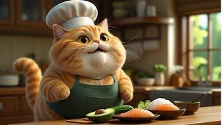 Cute Cat Cooking Sushi|#orangecat #sushi #catcooking