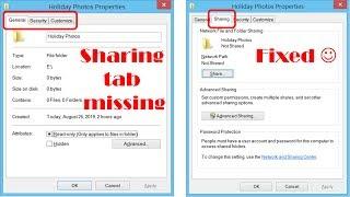 Sharing tab is missing in Windows Folder Properties - Fixed
