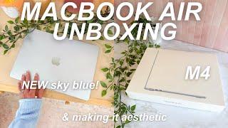 SKY BLUE MacBook Air Unboxing! 🩵 M4 MacBook Air customization, setup, + key features!