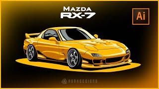 MAZDA RX7 JDM Digital illustration, [Adobe illustrator] by asakdesigns automotive art