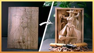 Wood carving. Time lapse.