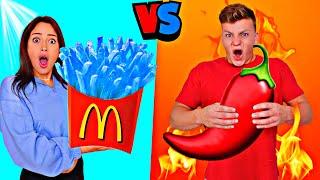 RED vs BLUE food CHALLENGE! EATING ONLY ONE COLOR FOOD FOR 24 HOURS! Last To STOP Eating! Mukbang!