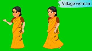 Green Screen lady cartoon character|Green screen Village woman character|Character pose