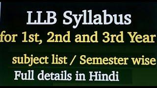 LLB Syllabus for 1st, 2nd and 3rd Year /subject list /semester wise.