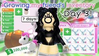 ˖°GROWING my friend’s INVENTORY! (POOR TO RICH) | DAY 3| Adopt me ⭐️| ItsSahara ˖°