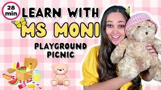 Learn With Ms Moni | First Words, Food, Animals, Colours | 5 Little Ducks, Ants Go Marching & More
