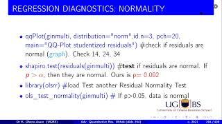 9c Regression Diagnostics in R – Normality; olsrr, gvlma