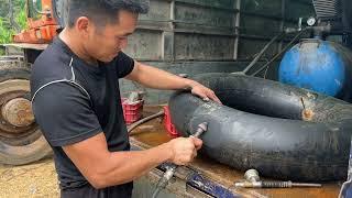 Procedure for safely repairing punctured excavator tires Danh repairer car