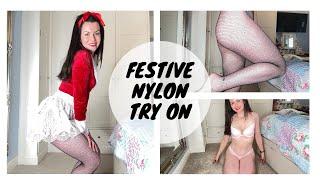 4K | Festive Nylon Try On | Sassy Demo Walk