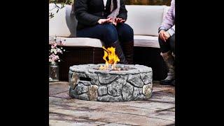 Peaktop by Teamson Home Small Garden Round Gas Fire Pit Burner, Outdoor Heater, Patio Firepit